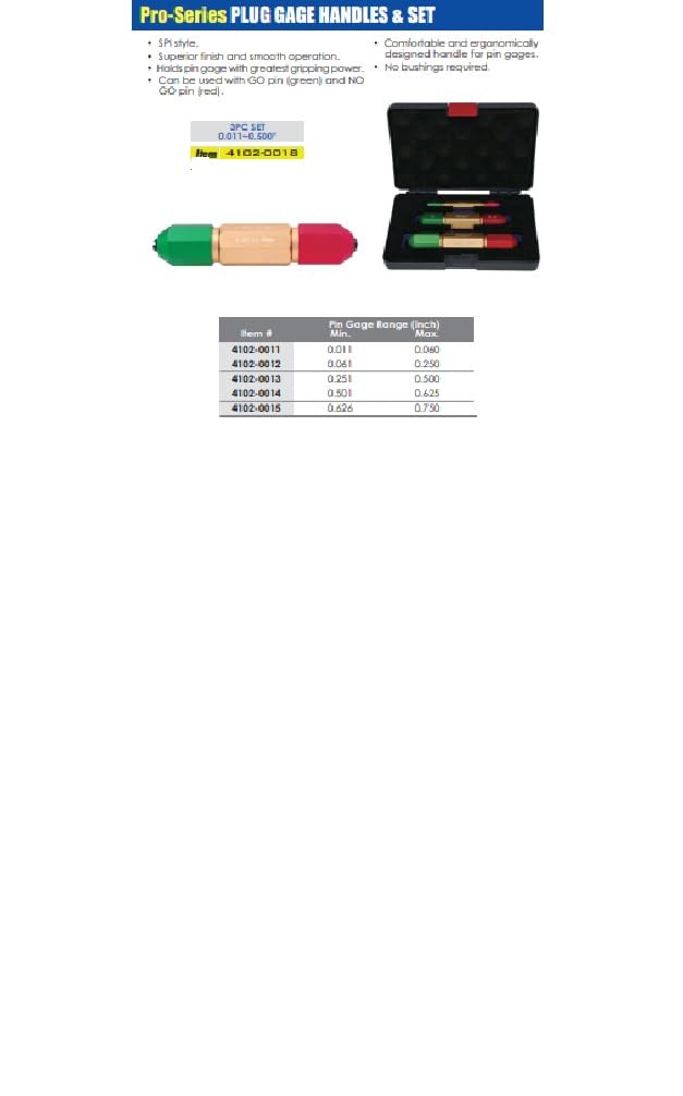 [Australia - AusPower] - Pro Series by HHIP 4102-0012 Plug Gage Handle, 0.061" - 0.25" Measuring Range 0.061" - 0.25" 