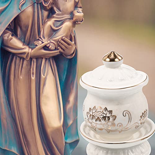 HOMSFOU 2 pack Buddhist Water Offering Cup Porcelain Temple Cup with Lotus Flower Design Buddhist Altar Teacup for Worship Rituals Home Decor 4.13 X 2.75 X 2.75 in