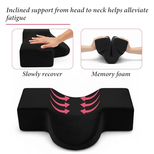 Lash Pillow for Lash Extensions, Memory Foam Lash Pillows with Neck and Back Support, Ergonomic Lash Bed Pillow with Velvet Pillowcase and Lash Organizer Pockets for Beauty Salon(Black) Black