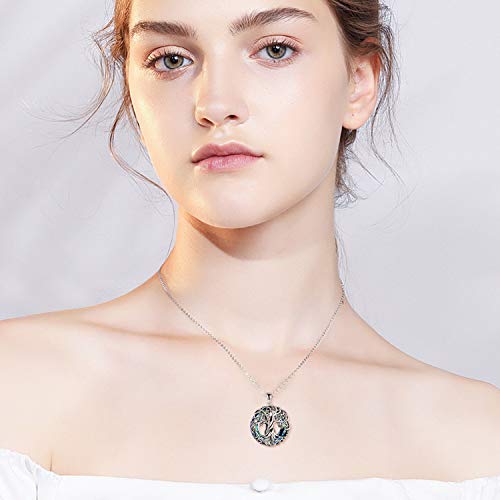 TOUPOP Ashes Jewellery Urn Necklace for Ashes s925 Sterling Silver Tree of Life Urn Necklace Keepsake Ashes Memorial Locket with Circle Crystal Cremation Jewellery with Funnel Filler A-blue crystal