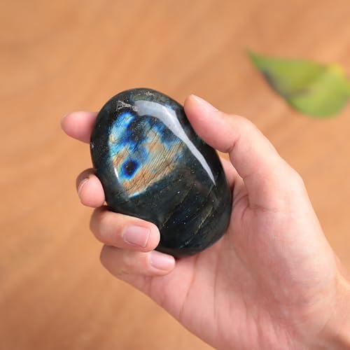 TUMBEELLUWA Polished Labradorite Palm Worry Stone for Stress Relief Blue 200-250 g