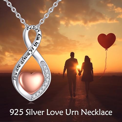 POPLYKE Infinity Heart Urn Necklace for Ashes 925 Sterling Silver Ashes Necklace Cremation Jewellery