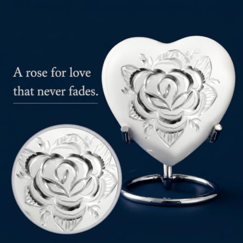 Small Urns for Ashes for Women - Rose Keepsake Urn with Stand, Gift Box & Velvet Bag - Mini Memorial Heart urn for Loved Ones, Baby, Women & Men (Pearl White, Small) Pearl White