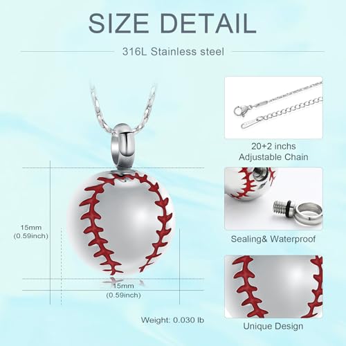 Baseball Cremation Jewelry Urn Necklaces Cross Memorial Pendant Silver red