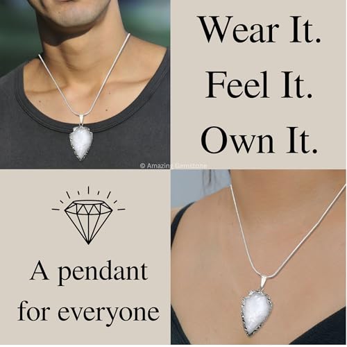 Amazing Gemstone Arrowhead Necklace for Men Women - Men's Necklaces Arrow Heads Healing Crystal Necklace - Gifts for Men, Teen Boys - Stocking Stuffers for Men (Gold Edged) Snow Quartz Silver