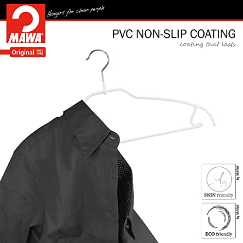 Mawa by Reston Lloyd Silhouette Ultra-Thin Series, Non-Slip Space Saving Shirt Hanger with Pant Bar & Skirt Hooks, Style 42/FTU, White Pack of 10