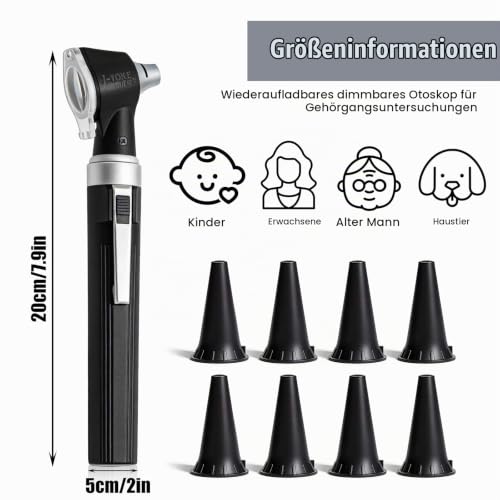 Portable Otoscope Kit: Otoscope with LED Light, Direct Lighting Ear Care Tool, 3x Magnification, 8 Caps and 1 Storage Case, Diagnostics for Children and Adults, for Home Use and Clinic