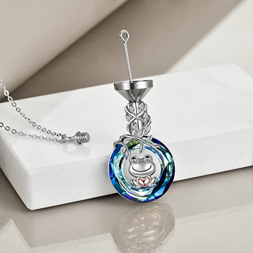 POPLYKE Urn Necklace for Ashes for Women Sterling Silver Cremation Necklace with Crystal Jewelry for Mom frog-blue