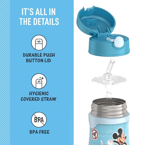 Thermos Baby Stainless Steel Bottle with pop-up straw, Mickey and Friends, 10 Ounces (Pack of 3) 10 Ounces (Pack of 3)