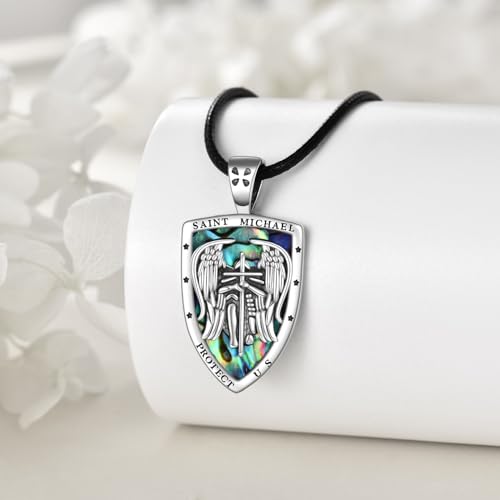YFN Saint Michael Cross Necklace for Women Men Sterling Silver Religious Protector Pendant St Michael Archangel Jewelry Gifts