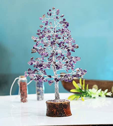 Crocon® Amethyst Healing Crystals Tree Bonsai Desk Decor for Women Purple Z Amethyst (Silver Wire)