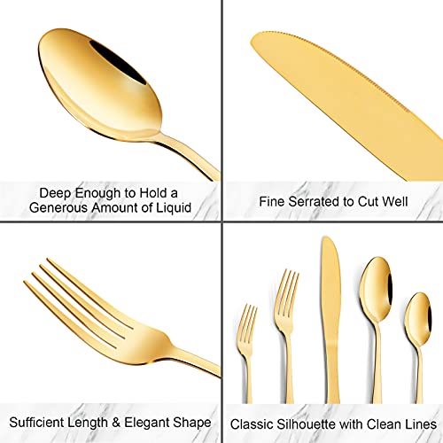 Gold Silverware Set 20 pcs, Knife Spoon Fork Silverware, Durable Stainless Steel Flatware Set, Kitchen Eating Utensils Set for Home Party and Restaurant, Dishwasher Safe Gold /
