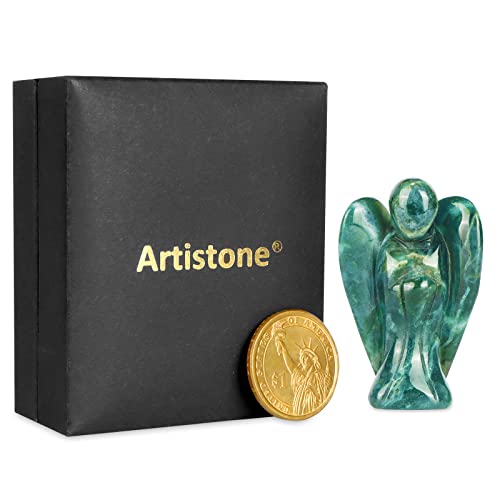 Artistone 2" Ocean Jasper Crystal Guardian Angel Figurines Carved Gemstone Pocket Angel Stone Statues Reiki Healing Protective Peace Prayer Home Decoration