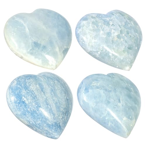 TUMBEELLUWA Blue Celestite Heart Shaped Worry Stone for Stress Relief #1 Blue Width 2.8"-3.15"