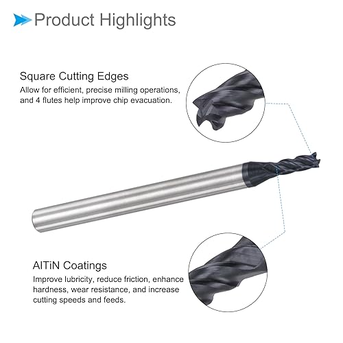 End Mill Set Four Edges 2.5 mm x 8 mm Cutting 4 mm Shaft AlTiN Coated P05 Carbide 4 Flutes CNC Router Bits - (Application: for Milling Stainless Steel Hardened Steel) Pack of 2 | CNC Router-Bits, AlTiN Beschichtet, P05 Karbid, 4 Flöten, Für Fräsen Edel...