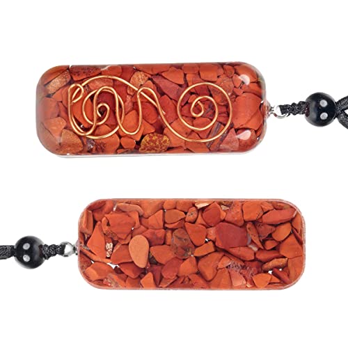 Nupuyai Adjustable Healing Orgone Crystal Pendant Necklace for Women Men, Crystal Amulet Stone Pendant with Black Rope 18-24" Dark Red