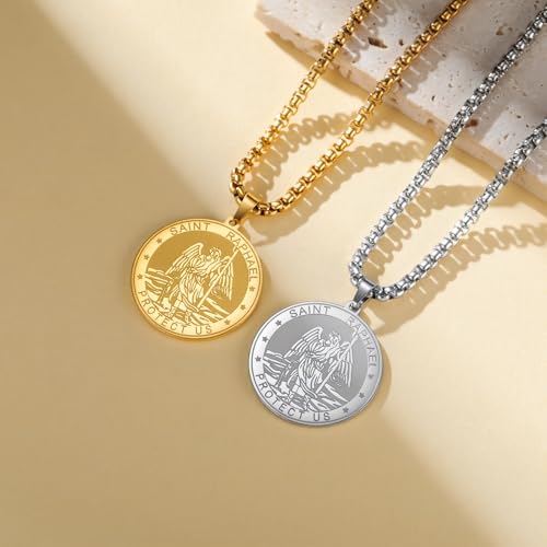 TEAMER Saint Raphael Necklace Archangel of Healing & Protection St. Raphael Pendant Necklace Amulet Religious Jewelry For Men Gold