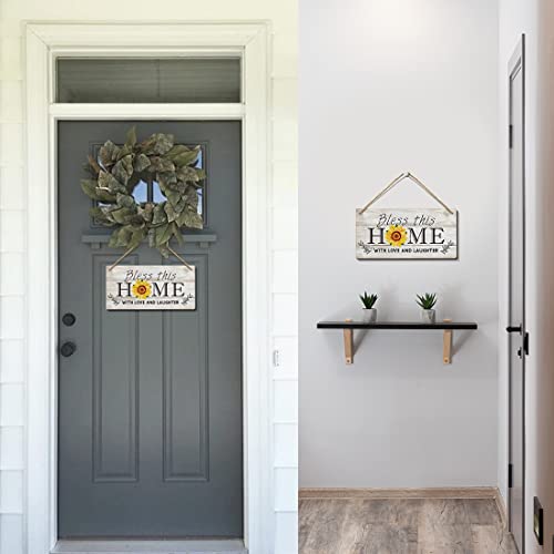 Heuhuww Bless This Home Wood Sign 6x12 Bible Verse Front Door Decor,Religious Porch Decor Housewarming Gifts for Women Apricot 4