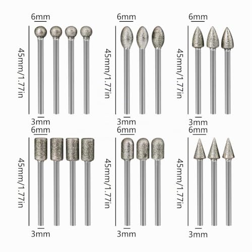 For Dremel Grinding Attachments, 20 Pieces Cutter Attachments with 1/8 Inch Shank Grinding Attachments for Grinding Pens, Diamond Grinding Pins for Stone, Glass, Ceramic, Grinding, Polishing and Engraving