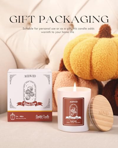 AOOVOO Nutmeg Beans Scented Candles for Women - Aromatherapy Candle with Crystals Inside, 7oz Soy Candles for Home Scented, Mothers Day Birthday Gifts Candle for Women Mom