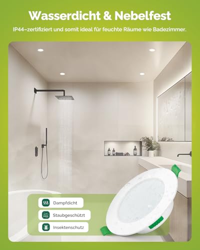 Fondiiz Recessed Spotlight LED 230V, 6W, 75mm - 90mm Hole Size, IP44 | 700 lm, 3 color temperatures, warm white 2700 K/neutral white 4000 K, cool white 6000 K, diameter 98 mm LED spots for Not Dimmable. Set of 12