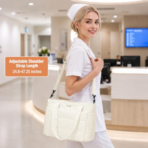 coowoz Lunch Tote Bag for Women,15.6 Inch Work Bag with Lunch Compartment Beige