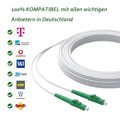 Elfcam® Fibre Optic Cable Simplex LC/APC 8° to LC/APC 8° Connector, 9/125 μm OS2 Patch Cable LSZH, FTTH Fibre Optic Cable, White (10 m) 10 m OS2 White LC/APC-LC/APC