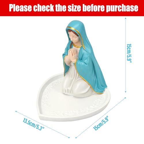 Mother Mary Rosary Virgin Holder 5.9'' Blessed Statue, Our Lady Prayer Stand Figurine for Jewelry, Resin Sacred Sculptures, Religious Decoration, Ideal Catholic Gift, Home Decor & Personal Devotional