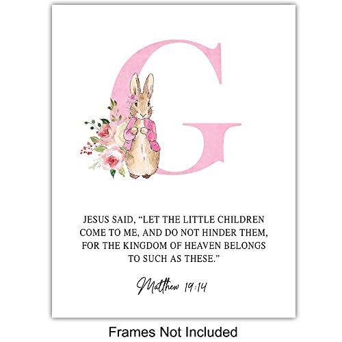 Religious Christian Baby Girl Room Decor - Baby Girl Nursery Decor - Female Wall Art - Scripture Wall Art - Bible Verses Print - Baby Shower Gifts - Toddler Girls - Pink Peter Rabbit Decor