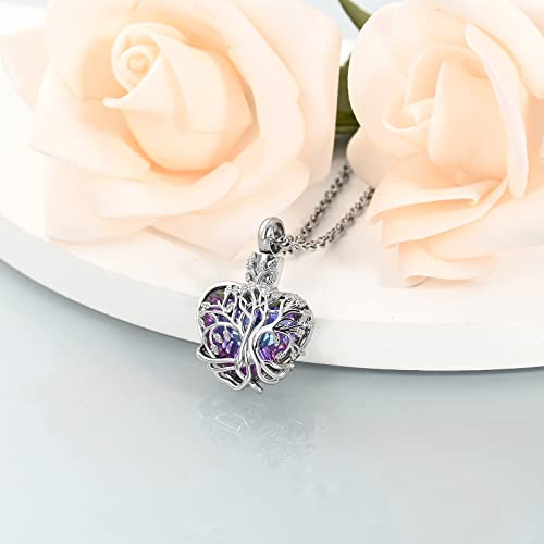 shajwo Tree of Life Heart Urn Necklace Silver-purple