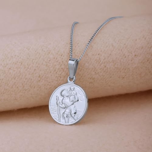 Vanbelle Sterling Silver - Rhodium Plated with 925 Stamp - Saint Christopher Medal Pendant Necklace - Elegant Handcrafted Necklace for Men & Women - 18" Long + 2" Extender