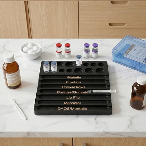 OLYCRAFT Aesthetic Practitioner Syringe Tray with 7 Slots Pine Wood Bottle Holder Syringe Preparation Tray 2 in 1 Combination Injection Organiser Tray