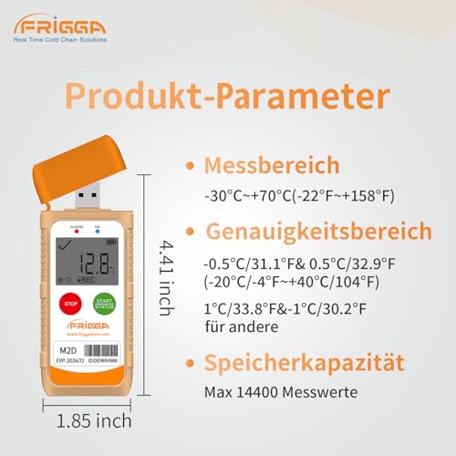 Frigga M2D Reusable Temperature Data Logger USB Digital Temperature Recorder 14400 Points High Precision Thermometer Logger PDF CSV Report (Pack of 1)
