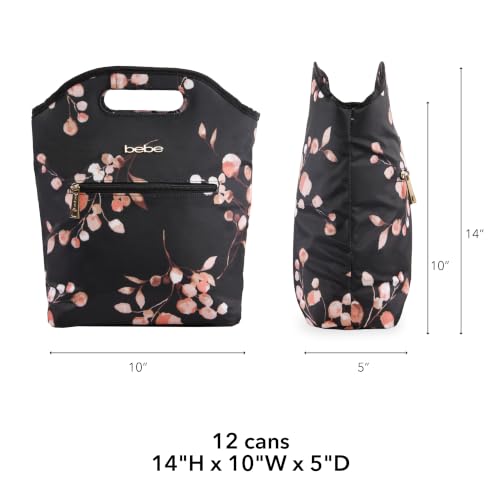Bebe Tanya floral branch lunch tote bag with insulated interior and carrying handle for school or work use.