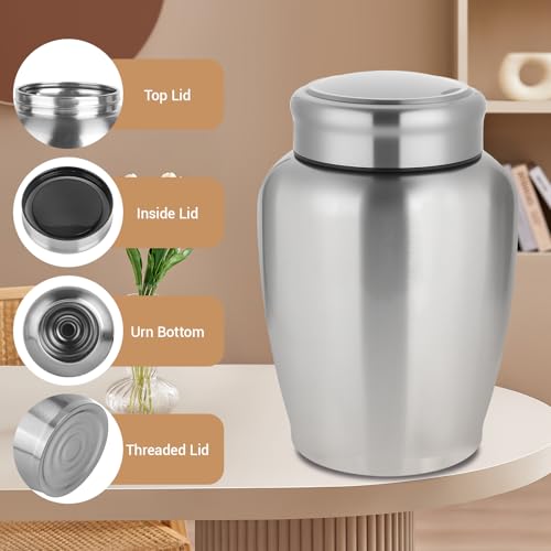 Large Stainless Steel Urns for Human Ashes Adult Up to 180 lbs, Blank Silver Blank