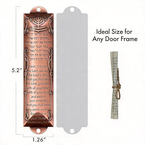 Mezuzah for Door – Easy Installation with Scroll, 5.3" Tall, Features English & Hebrew Scripture, Home Blessing Religious Decor, Perfect Jewish Gift (Fits 4-Inch Scroll), Bronze, 5 Packs