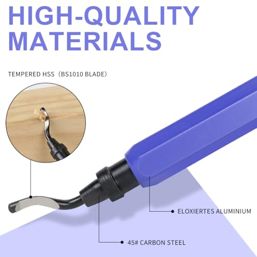 flintronic Universal Deburring Tool Metal Handle Hand Deburring Tool | With 10 replacement blades, 360° rotating blade cutting tool for 3D printers, plastic (1 tool + 11 blades) 11 pieces blue