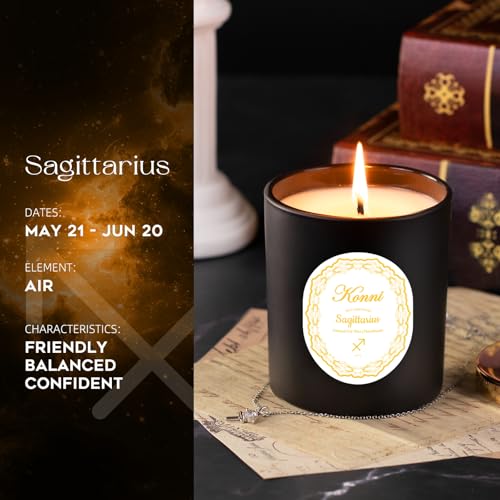 KONNI Sagittarius Zodiac Candle for Men Women, 7 oz Scented Candle, Pine and Cypress Aromatherapy for Relaxting, Soy Wax Astrology Candles Gift for Birthday in November and December, Long Lasting Burn