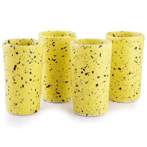 Artisan Handmade Ceramic Shot Glasses Set - Modern Tequila & Mezcal Shooters - Unique Rustic Home Bar Gift (Lemon Drop) Lemon Drop