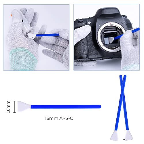 K&F Concept APS-C Sensor Cleaning Kit - 16pcs Swabs, 20ml Cleaner & Gloves, Camera Lens Cleaning Kit for CMOS & CCD Sensors