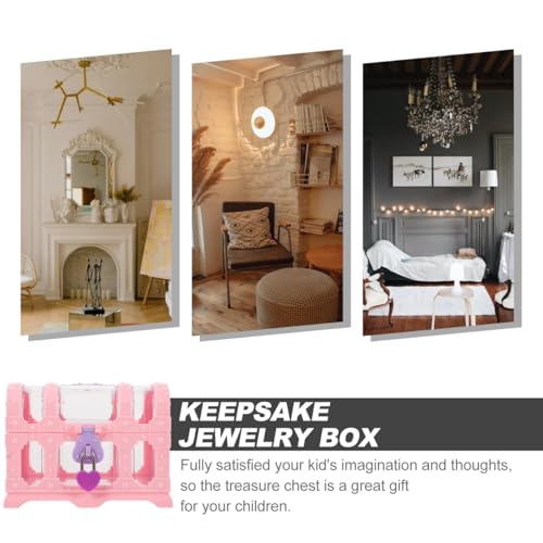 Pirate Treasure Chest, Pink Plastic Jewelry Princess Box Clear Treasure Box with Lock Girls Souvenir Storage Organizer Small Favor Display Container for Girl Boys Keepsake Trinket Gemstone (5.3×4")