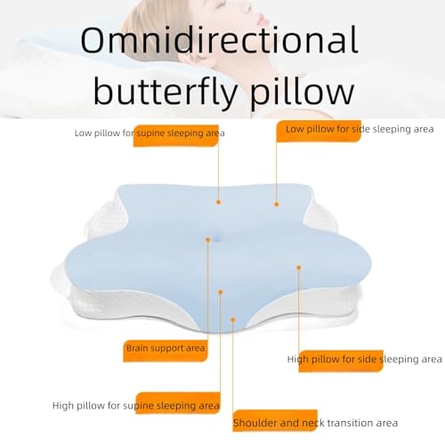 Aylashine Cervical Pillow for Neck Pain Relie,Hollow Design Odorless Memory Foam Pillows with Cooling Case, Adjustable Orthopedic Bed Pillow for Sleeping,Suitable for Both Side and Back Sleepers.Blue Blue