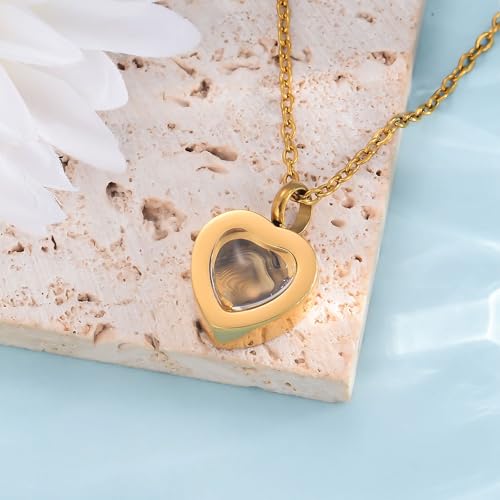 Cremation Jewelry Small Heart Urn Necklaces for Ashes for Women Men, Glass Memorial Locket Keepsake Urn Pendant for Human Ashes Holder Gold