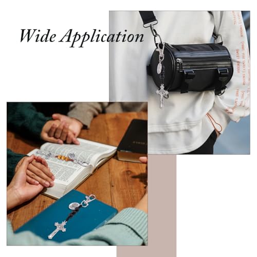 DICOSMETIC 6Pcs 2 Colors Catholic Rosary Keychain with St Benedict Michael Crucifix 12.8cm Small Pocket Rosaries Key Chain Crucifix Rosary Keychain Catholic Gift for Men Women