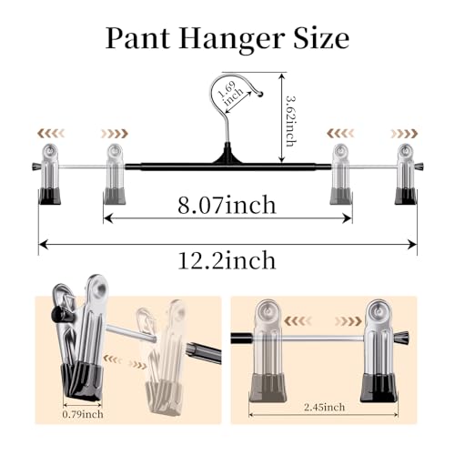 Pants Hangers with Clips 20 Pack Non-Slip Skirt Hangers 12 Inch, Black 20PCS
