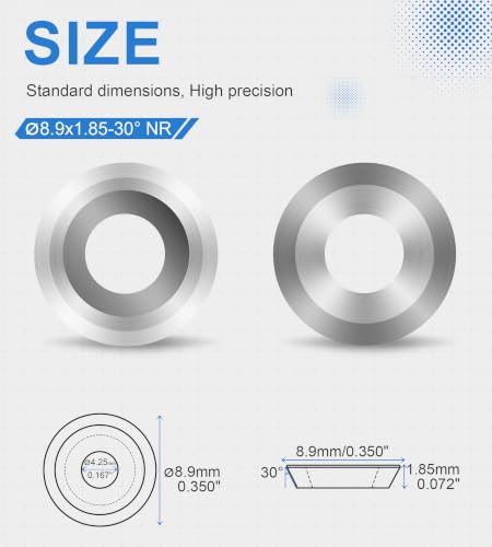 Carbide Insert 8.9mm Round with 20° Negative Rake Cutter Woodturning Tool, Ci5 NR Replacement Blades Ideal for Resin and Acrylic Woodworking, DIY, 10PCS Φ8.9x1.85mm-30° NR