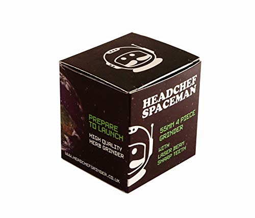 Headchef Spaceman Metal Herb Grinder with Laser Beam Cut, Ultra Sharp Teeth and Sifter Scraper, 4 Piece Grinder, 55mm (Space Black) Space Black