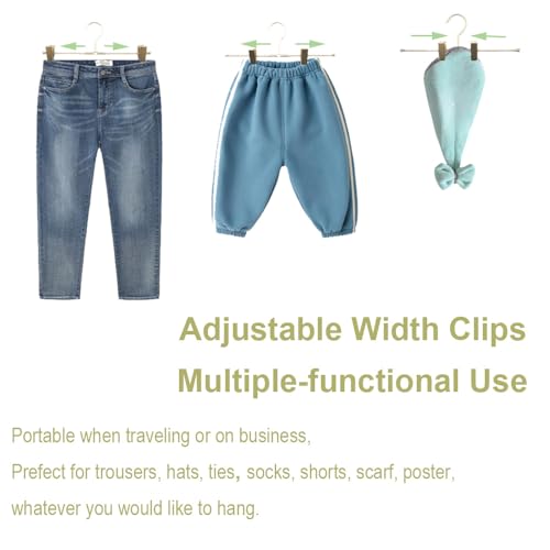 Shorts Hangers 20 Pack Jeans Hangers for Closet 11.8" Gold Aluminium Hangers with 2 Adjustable Clips Pants Hanger Shirt Slim Hangers for Men Women Metal Hangers