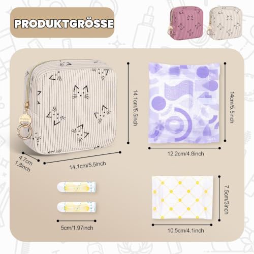 Sanitary Pads Storage Bag Hygiene Bag for Sanitary Napkins Bag for Sanitary Towels and Tampons Periods Bags for On the Go Panty Liners Girls Emergency Set First Period School Gifts (Cat Pink) Cat Pink