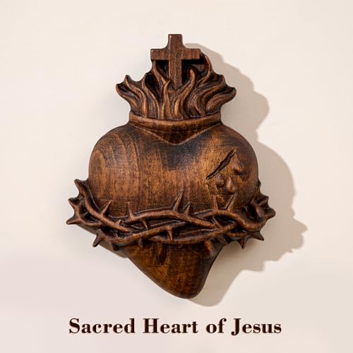 Wooden Three Sacred Hearts Wall Decor Holy Family Heart-4 Inch Retro 4 Inch